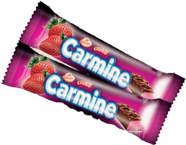 CARMINE STRAWBERRY FLAVORED COCOLIN COATED NOUGAT
